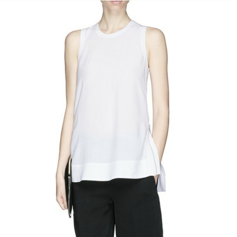 Helmut Lang Axio Zippered Hi-Lo Crepe Tank Top in White Size Small NWT